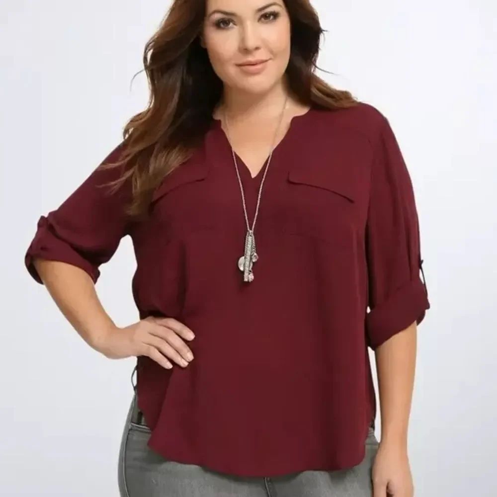 Torrid Georgette Pullover Blouse Women’s Burgundy V-Neck Blouse 3X